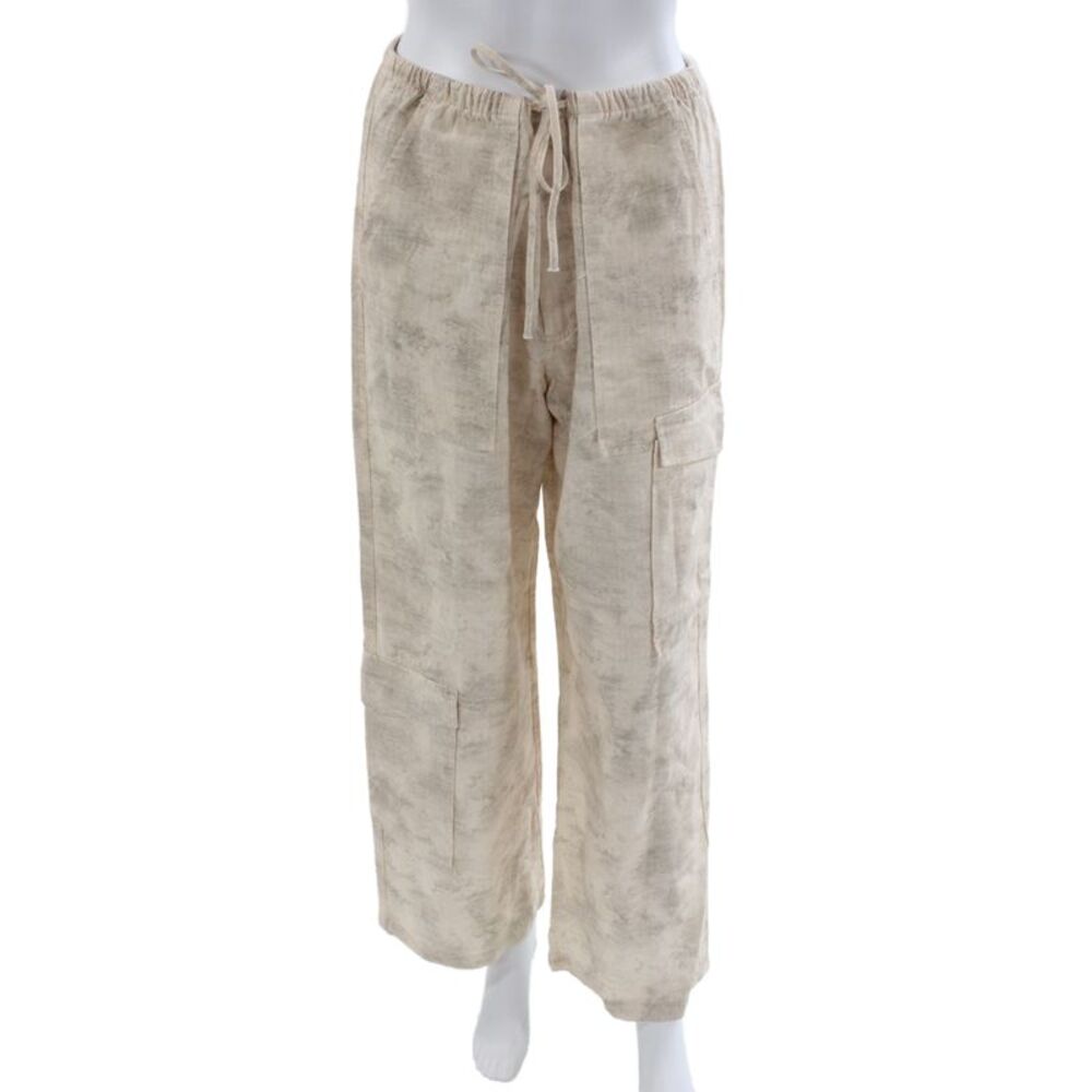 Zara Women Cargo Beige Linen Tie Dye Drawstring Pants Size M